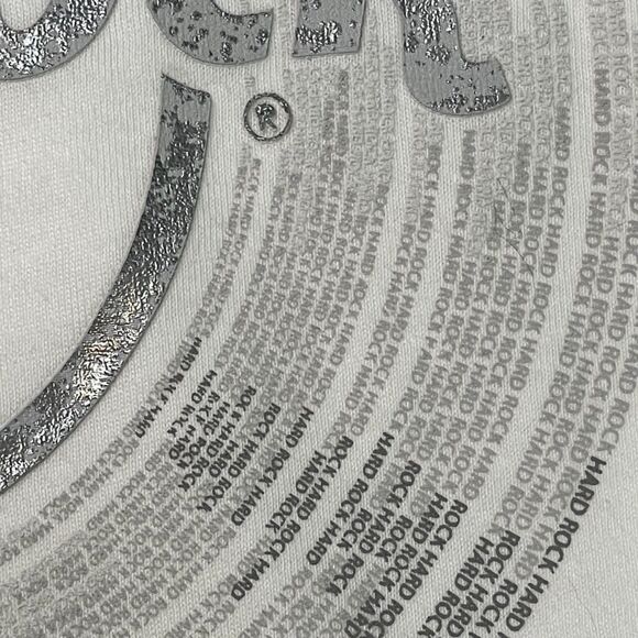 Hard Rock Cafe Las Vegas Tee White with Silver Logo Vinyl Ladies L NWT T-Shirt - Picture 3 of 5